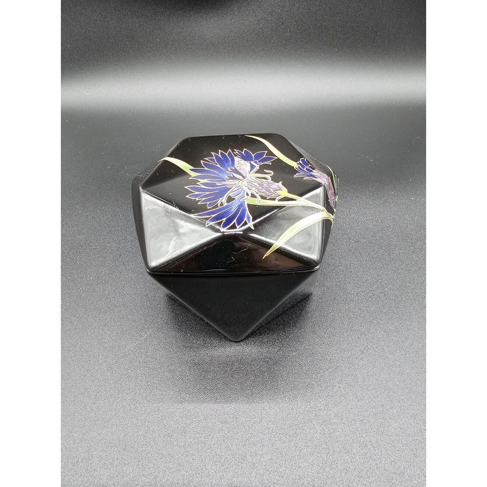 Vintage Otagiri Floral‎ Trinket Box Purple Black 5 Sided - Picture 5 of 7